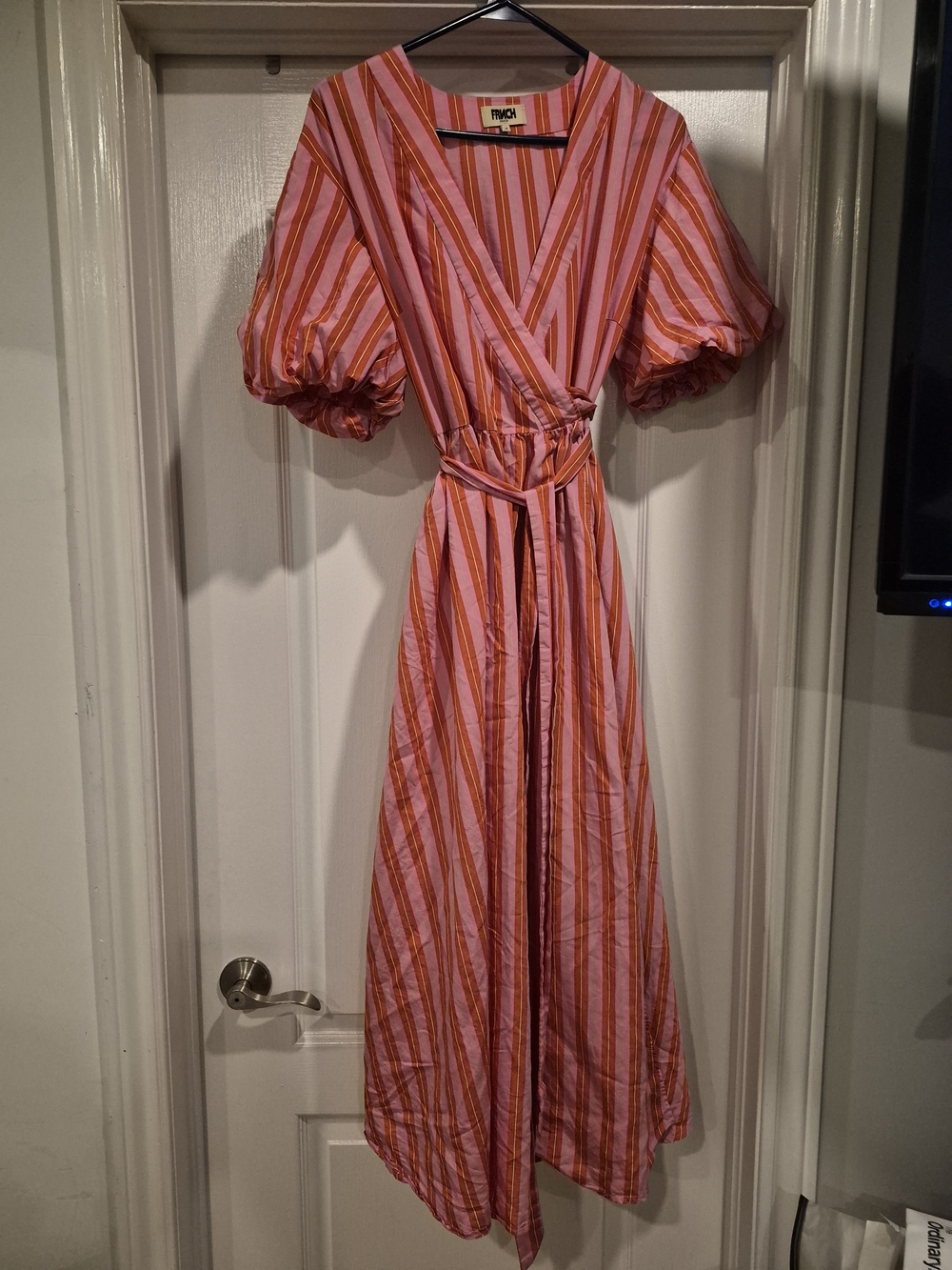 FRNCH Pink and Orange Striped Wrap Maxi Dress